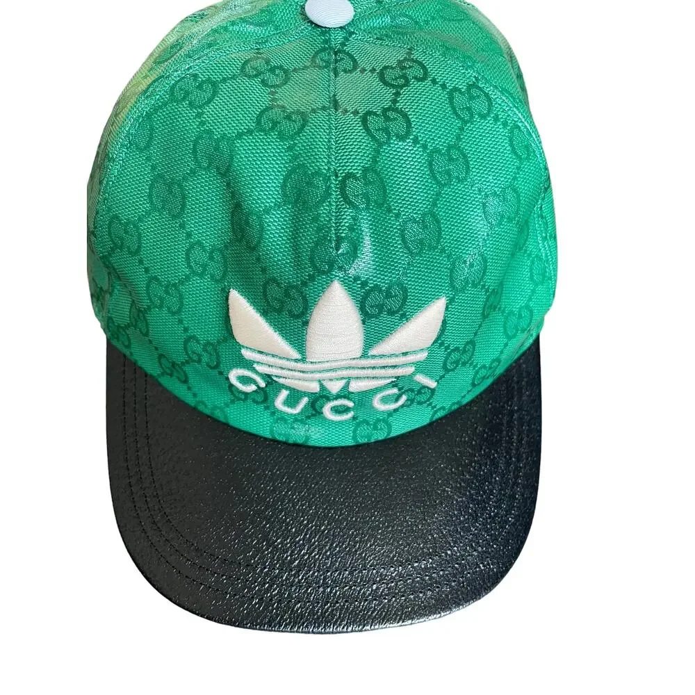 Gucci x Adidas GG Supreme Baseball Cap Hat Green Black Canvas Unisex Size M